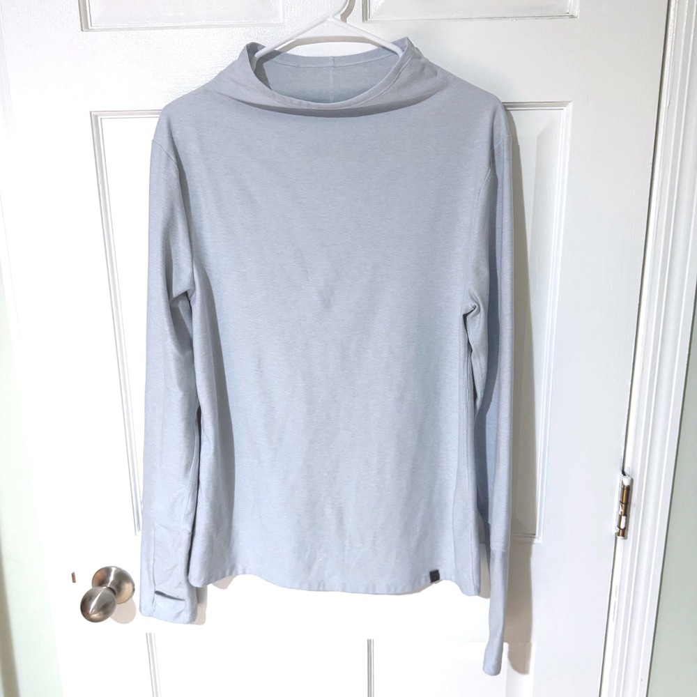 Oiselle Womens Light Blue Funnel Neck Long Sleeve Running Top Thumbholes Size 12